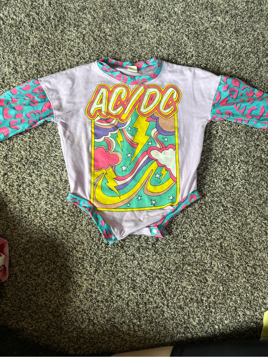 Ac/Dc Pastel Retro Graphic Kids Bodysuit - Pink, Teal & Yellow